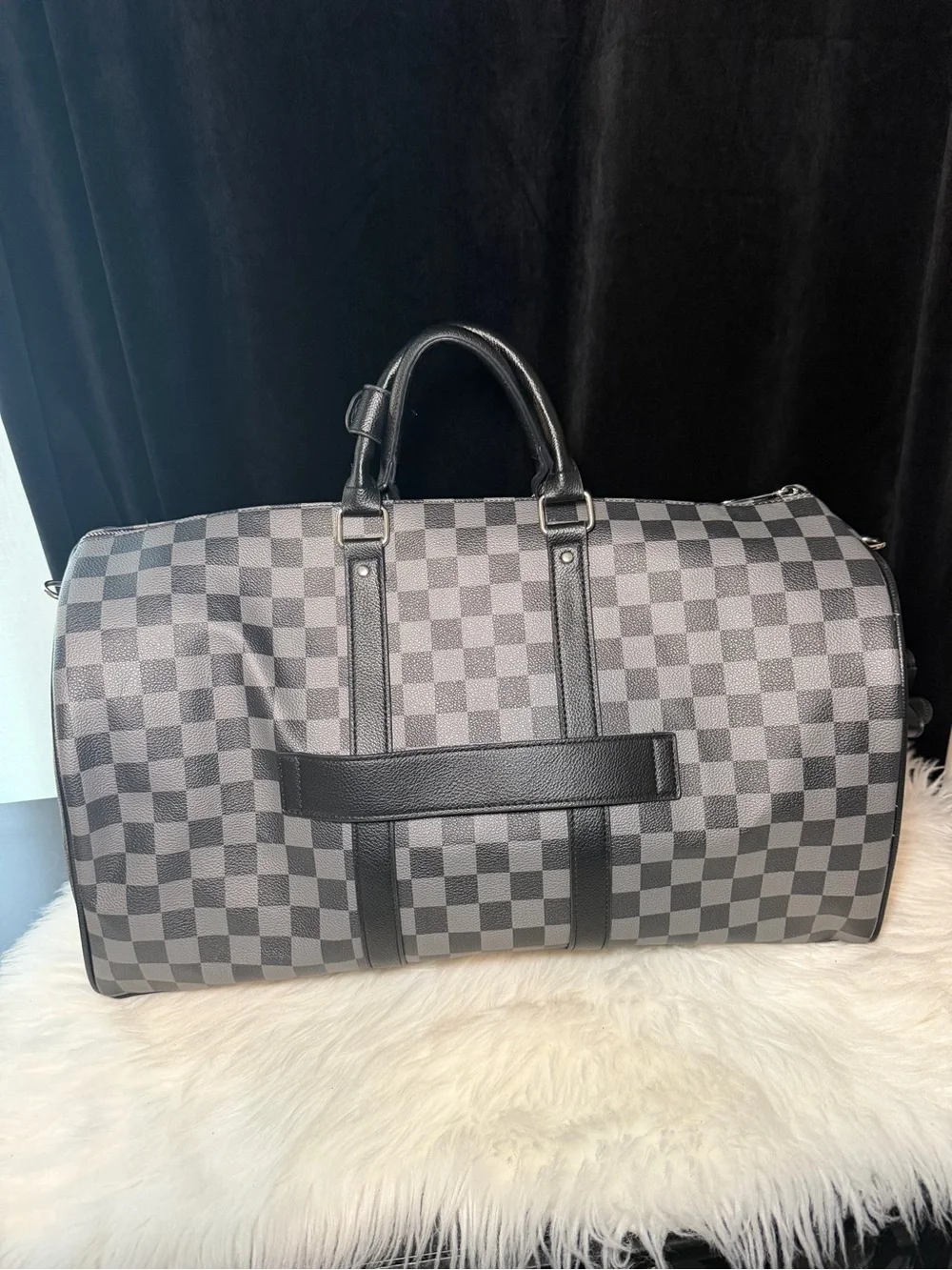 Ed Hardy Checkerboard Gray Travel Duffle Bag with Graphic Detail